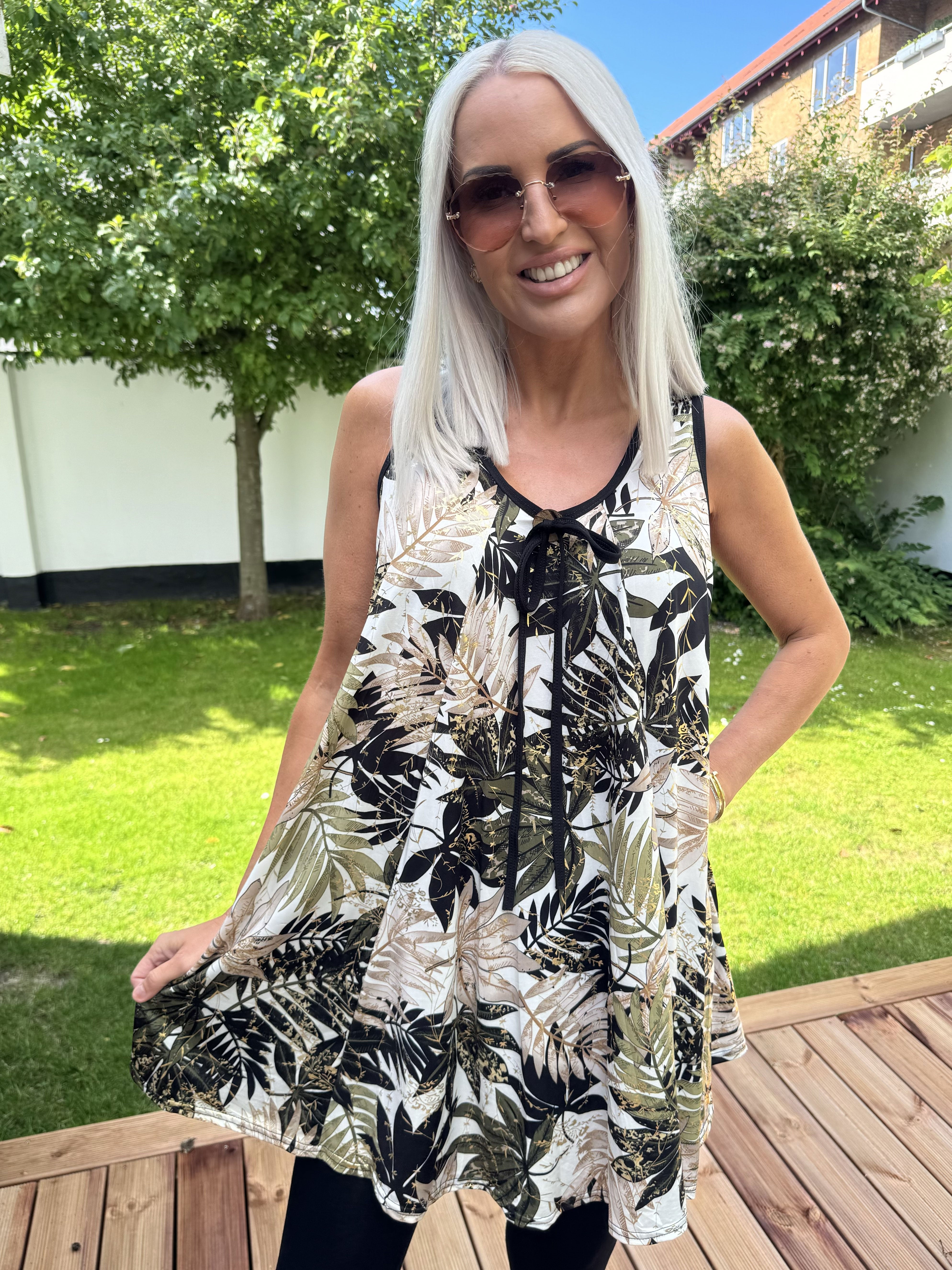 Palma Leaf - Lang mønstret tunika i elastisk stof